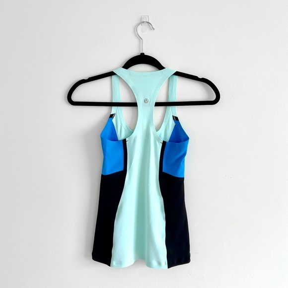 lululemon Cool Racerback Tank Top Blue Colourblock for Running Training Size 2 - Picture 5 of 9